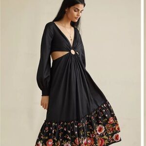 Anthropologie Black Ruched Plunge Sundress